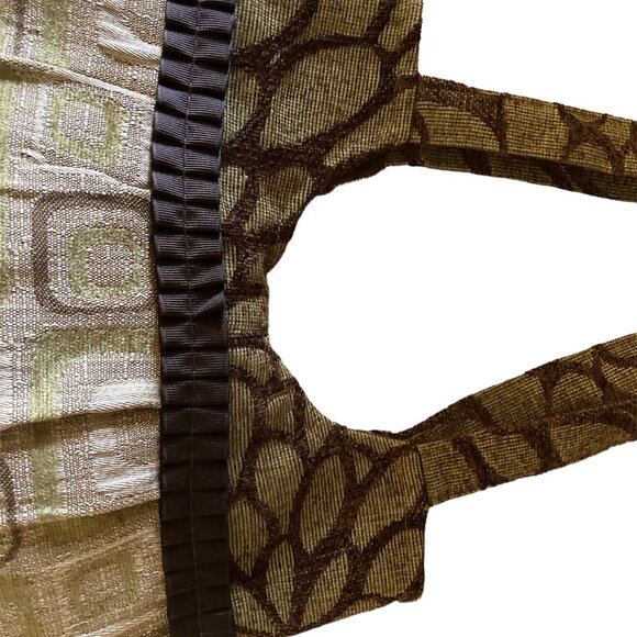 Handcrafted Green Brown Recycled Upholstery Fabric Purse w/Button Closure - Picture 6 of 8